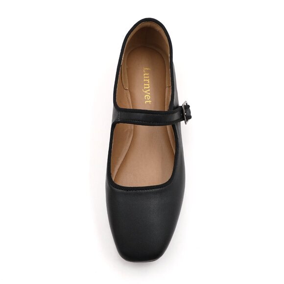 Black Cushioned Insole Classic Mary Jane Ballet Flat Adjustable Ankle Strap - Picture 7 of 11